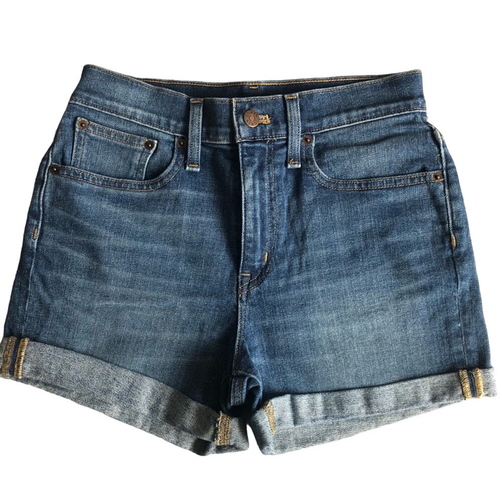 J Crew Blue Mid Rise Rolled Hem Denim Shorts 5 Pocket Size 25